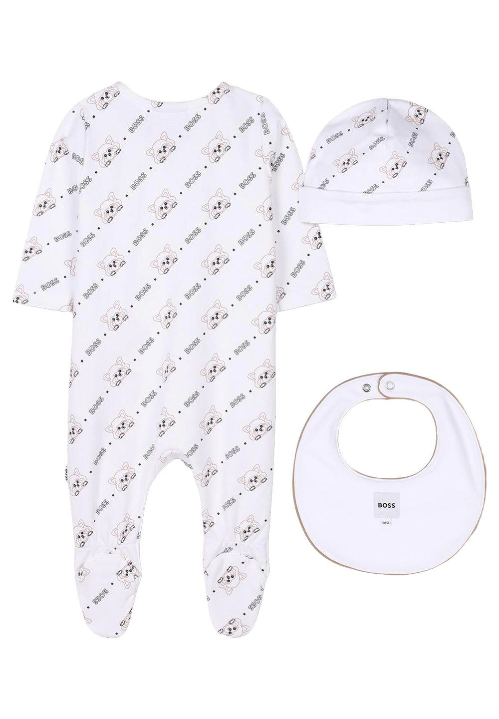 Set tutina + cappello + bavetta bianco per neonato