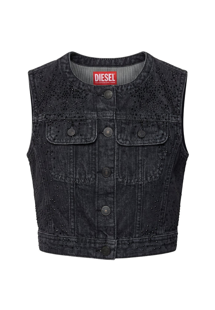 Gilet denim nero per bambina