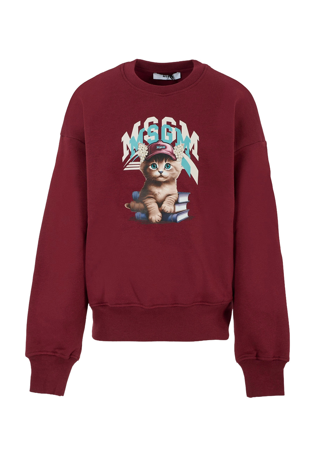 Felpa girocollo bordeaux per bambina