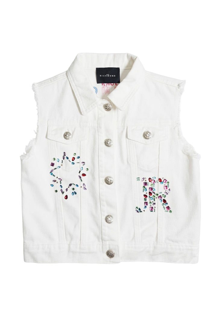 Giubbino gilet denim bianco per bambina