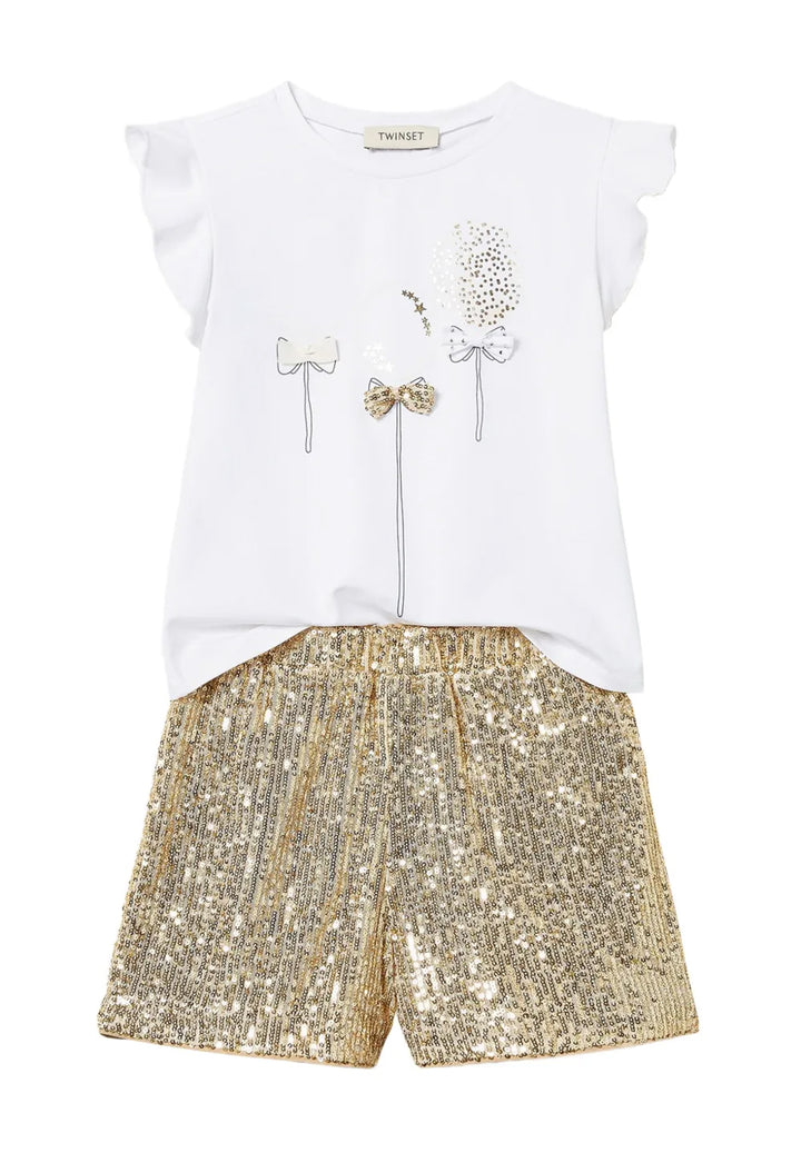 Completo bianco-oro per bambina