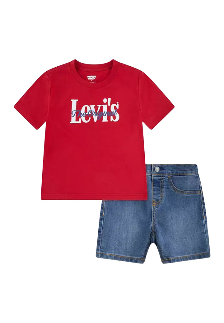 Completo rosso-blu denim per neonato