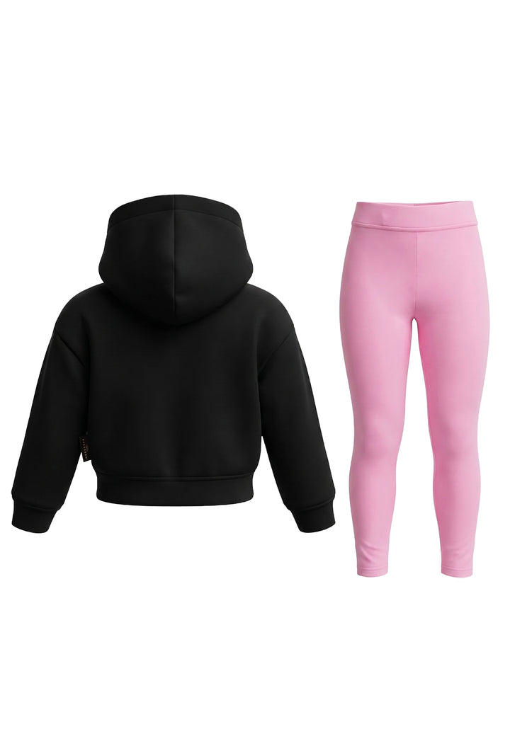 Completo felpa nero-rosa per bambina