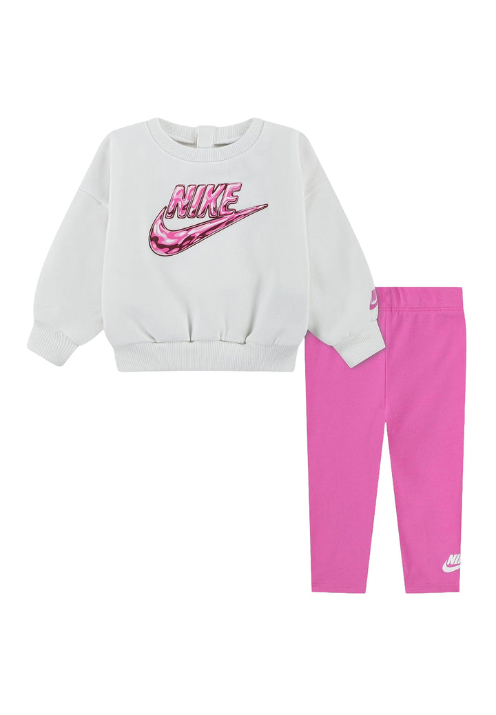 Completo felpa bianco-rosa per bambina