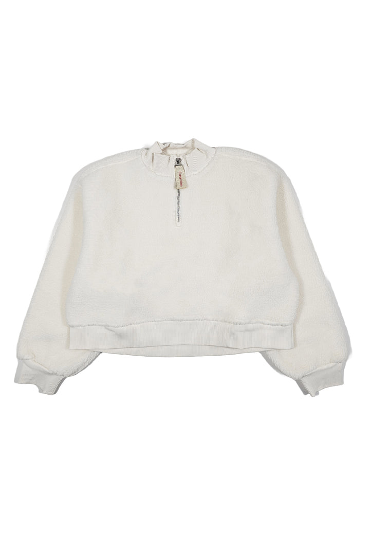 Felpa zip panna per bambina