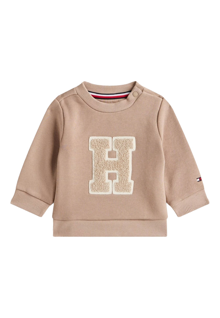 Felpa girocollo beige per neonato