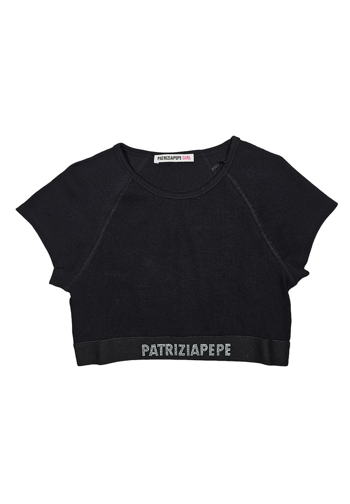 T-shirt croptop nera per bambina