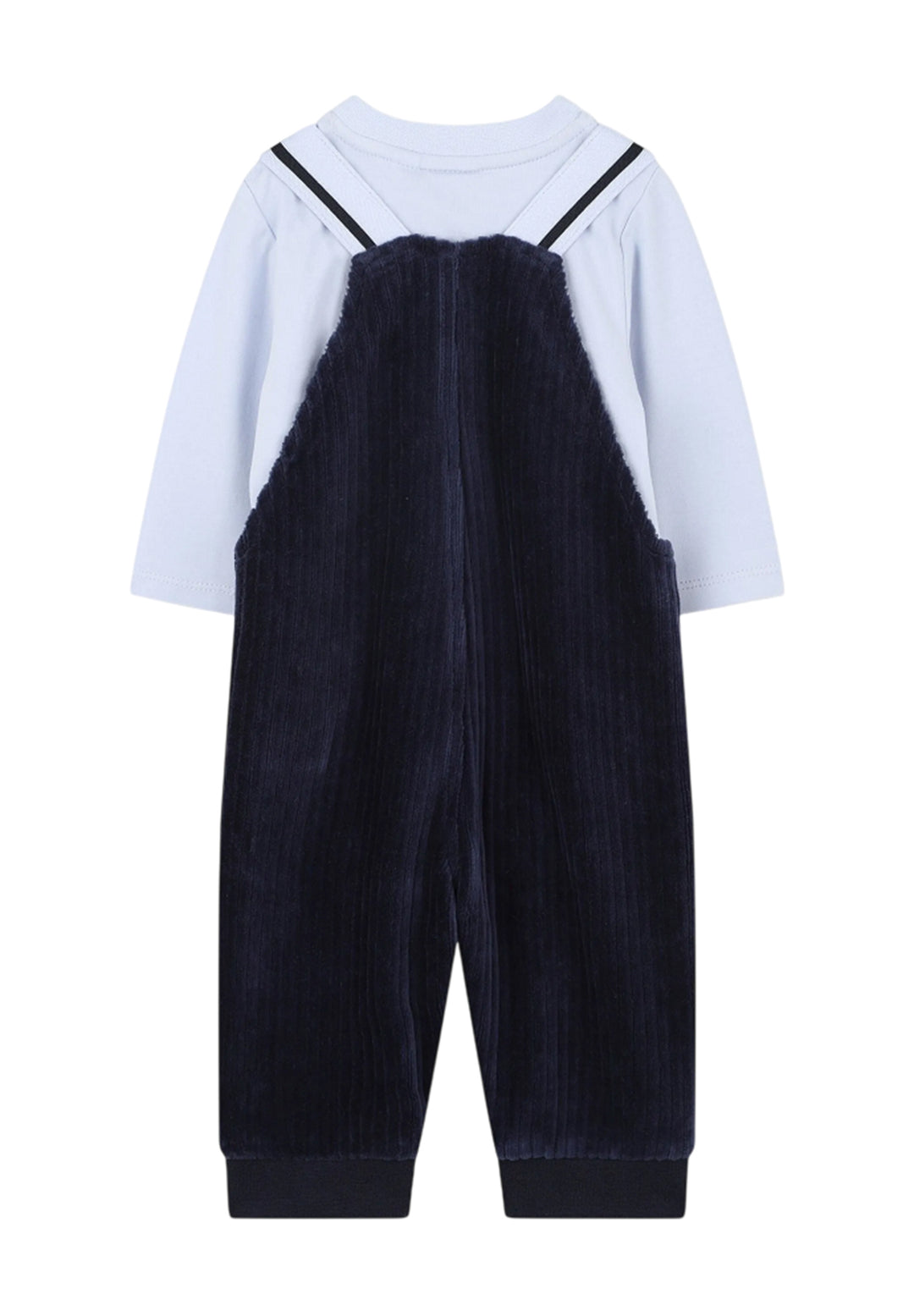 Completo salopette + t-shirt blu per neonato