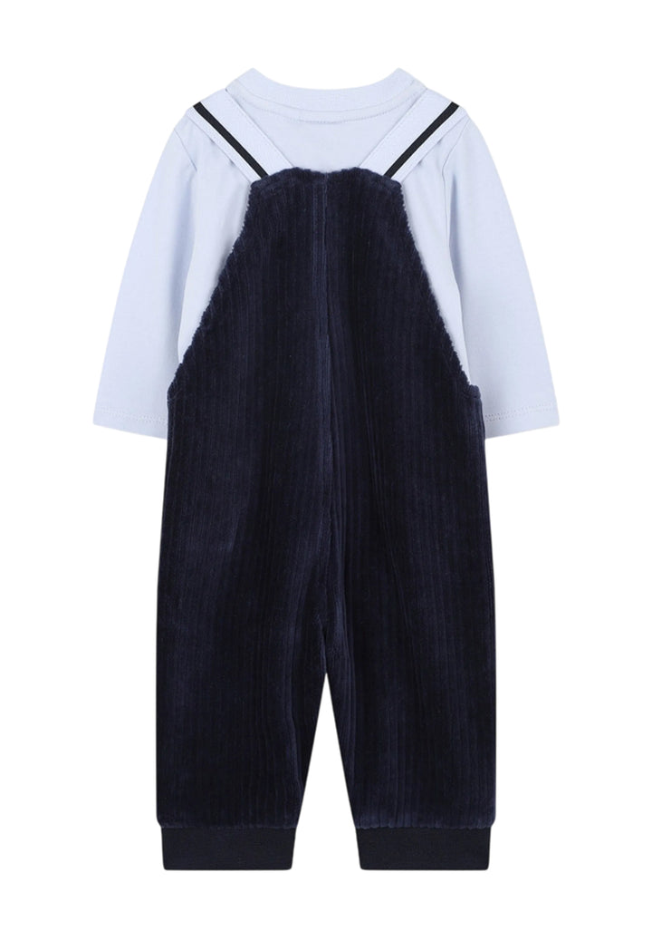 Completo salopette + t-shirt blu per neonato