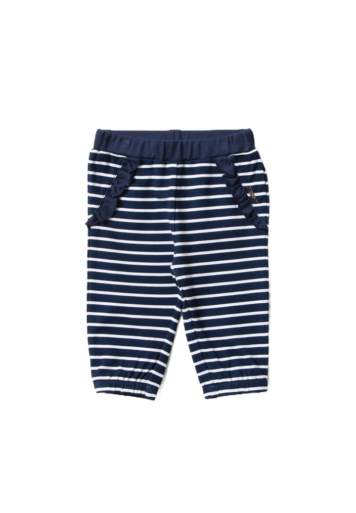 Pantalone felpa blu-bianco per neonata