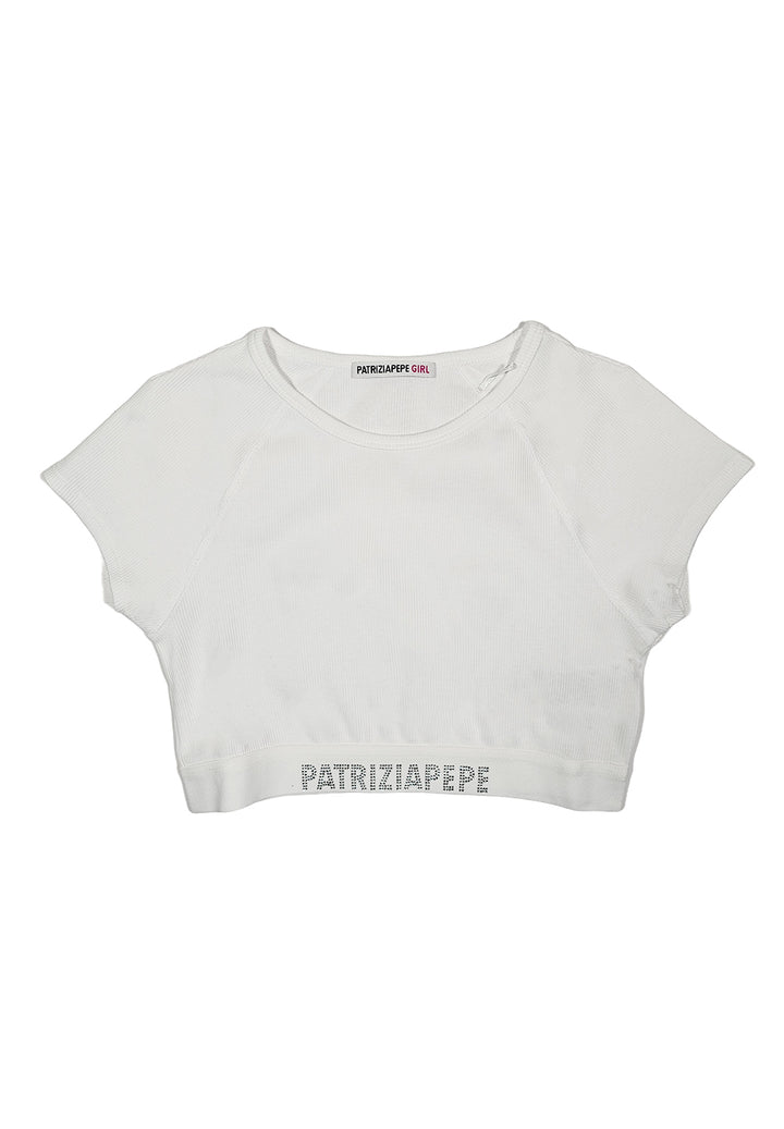 T-shirt croptop bianca per bambina