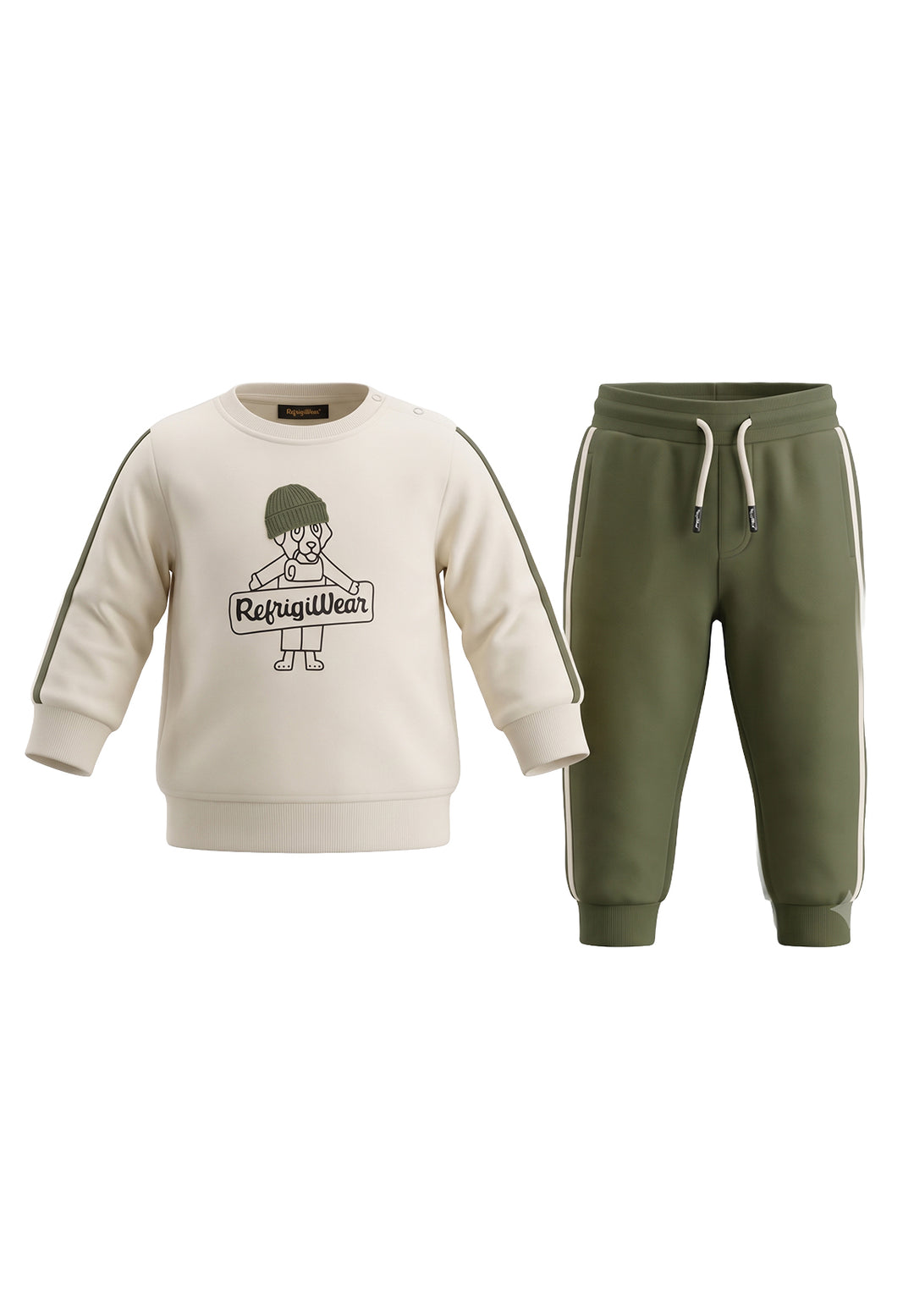 Completo felpa crema-verde per neonato