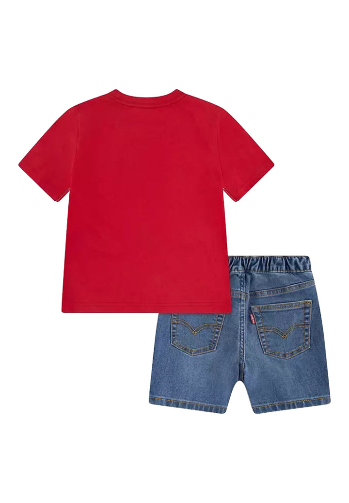 Completo rosso-blu denim per neonato