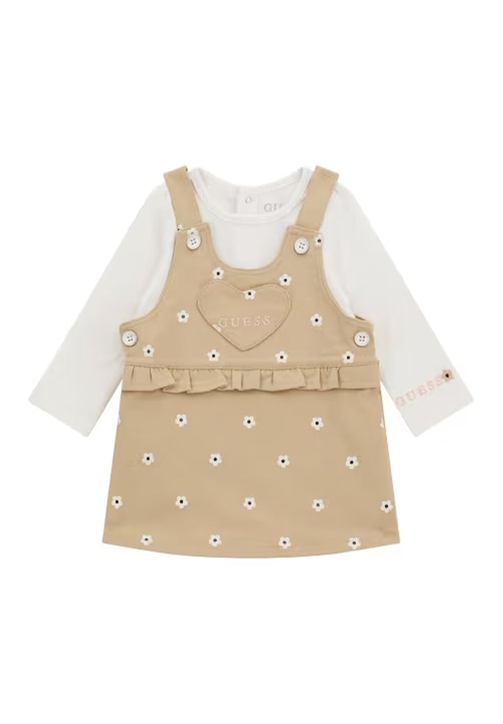 Set t-shirt + salopette bianco-beige per neonata