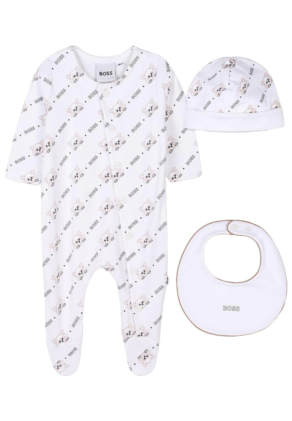 Set tutina + cappello + bavetta bianco per neonato