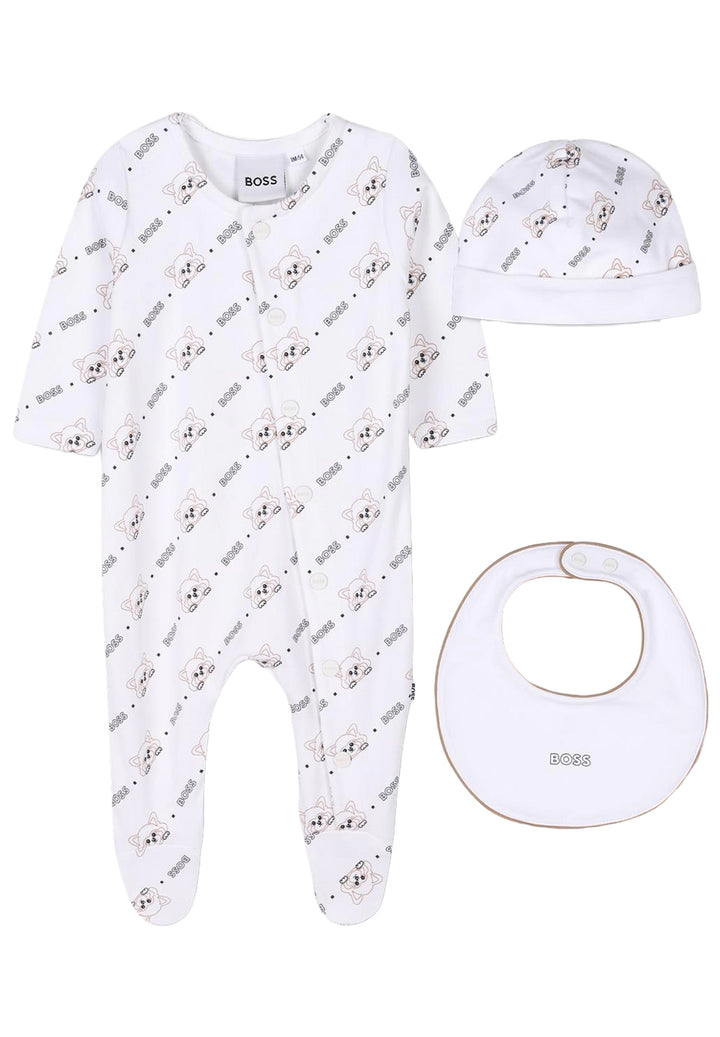 Set tutina + cappello + bavetta bianco per neonato