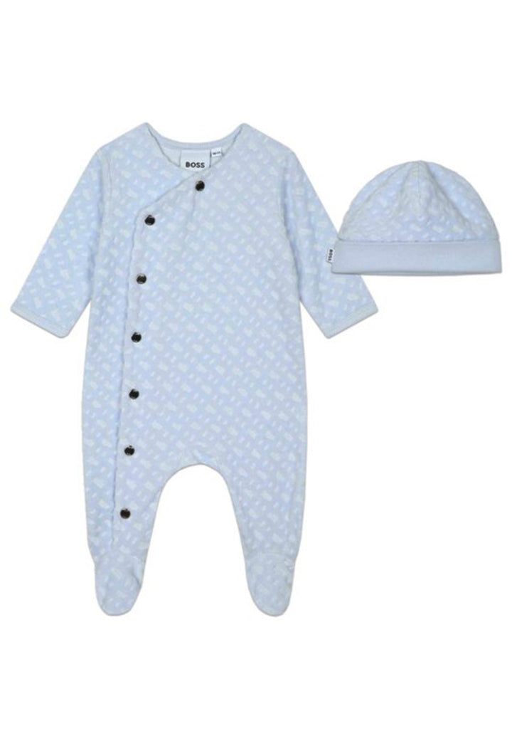 Blaues Set aus Strampler und Mütze für Neugeborene