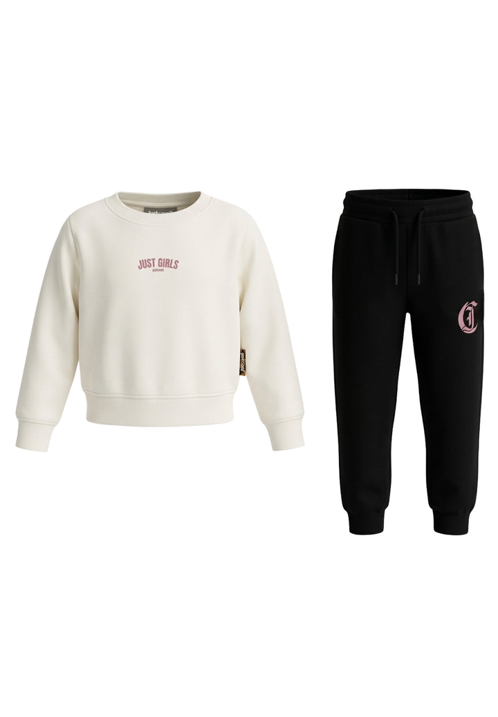 Completo felpa crema-nero per bambina