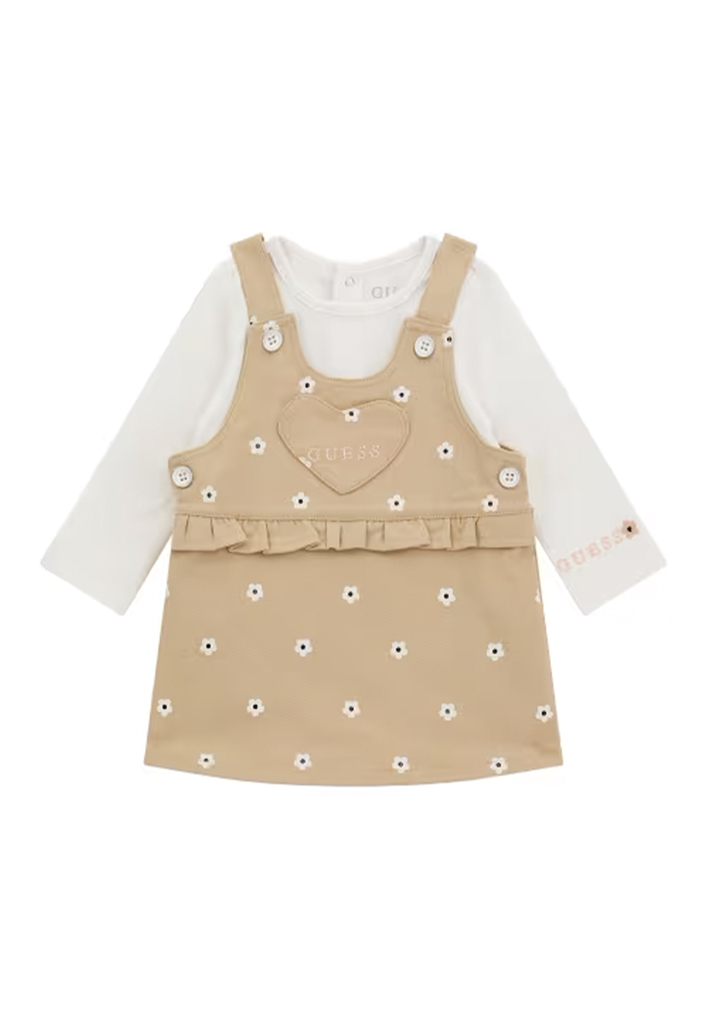 Set t-shirt + salopette bianco-beige per bambina