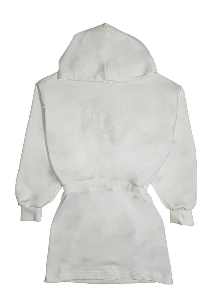 Vestito felpa con cappuccio panna per bambina
