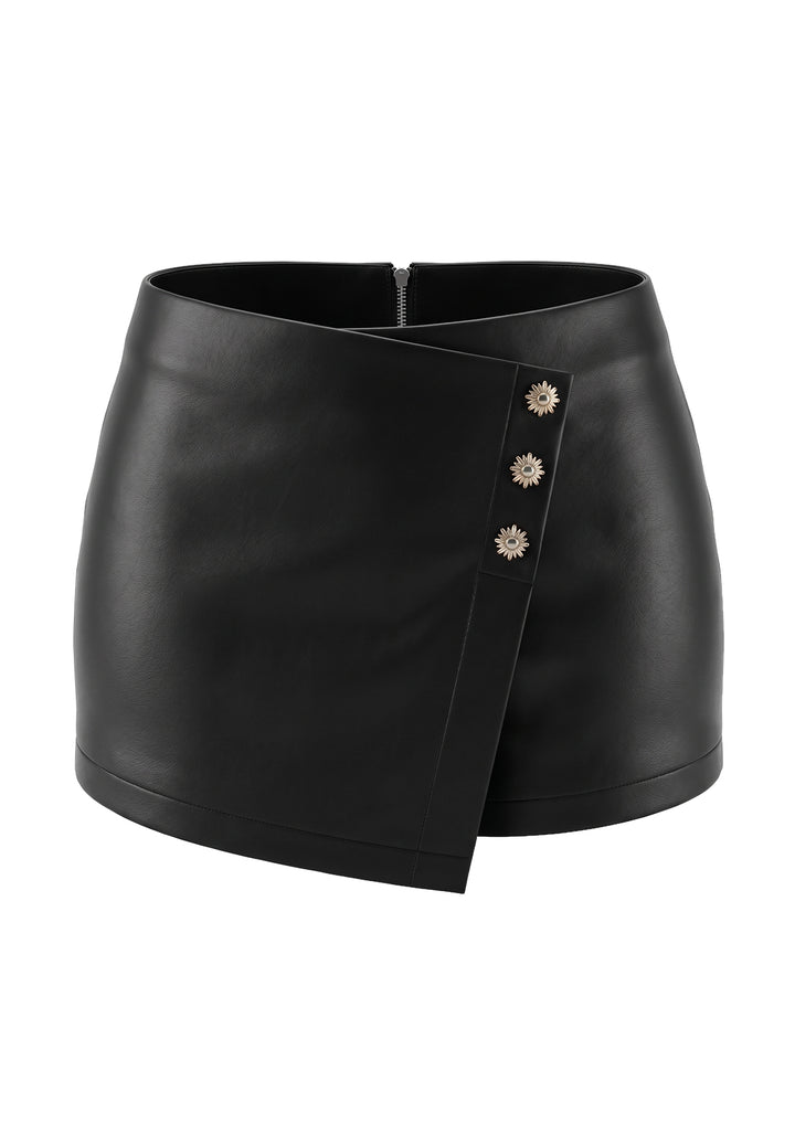 Short ecopelle nero per bambina