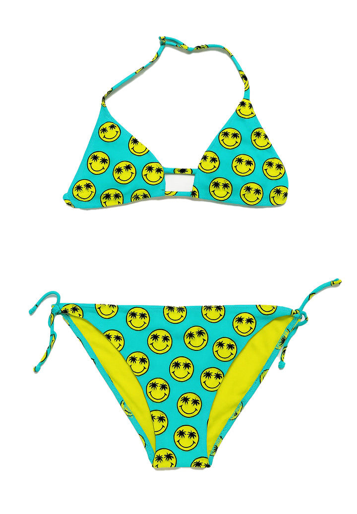 Costume bikini celeste-giallo fluo per bambina