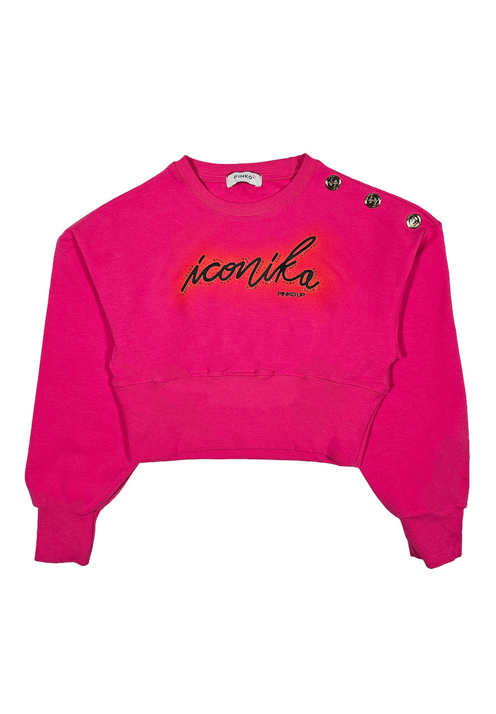 Felpa girocollo fuxia per bambina