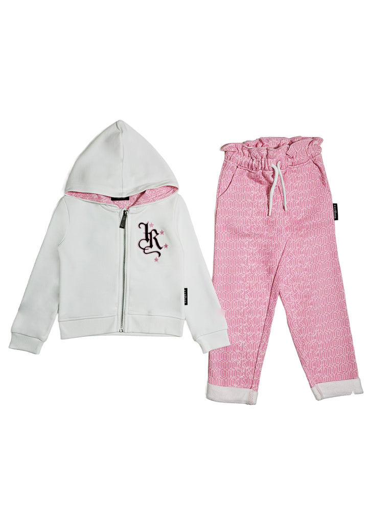 Completo felpa bianco-rosa per neonata