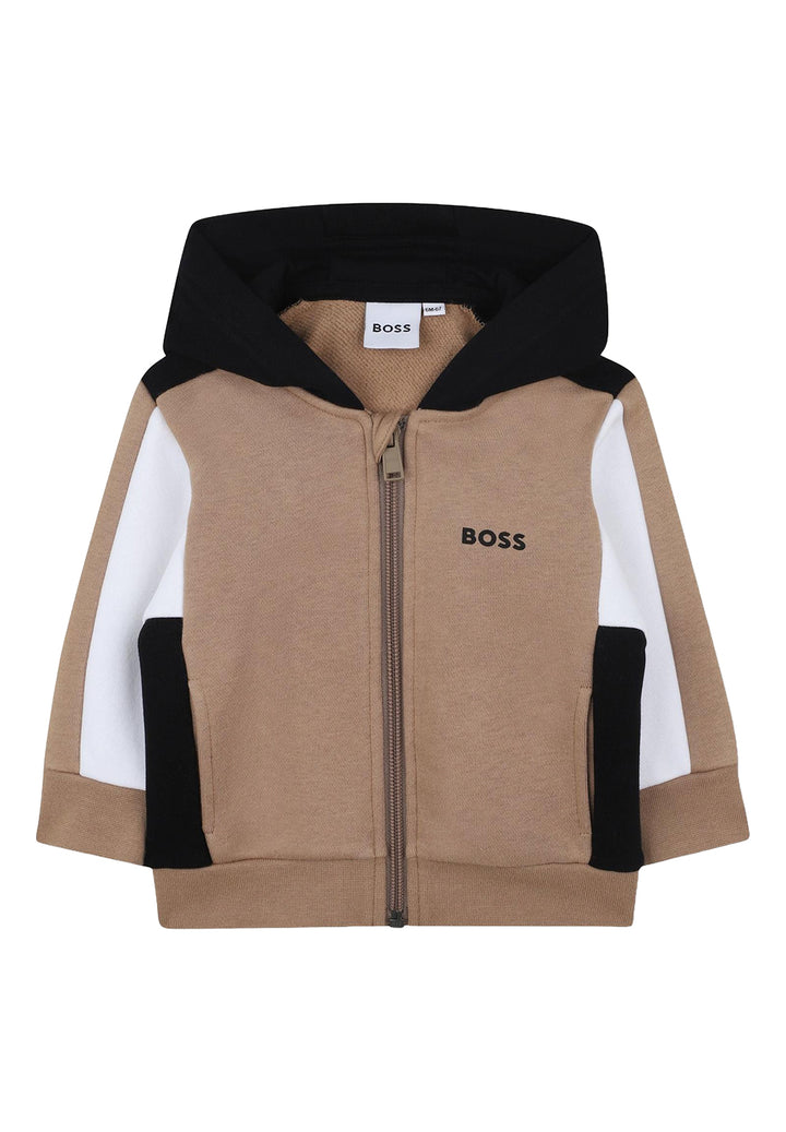 Felpa zip con cappuccio beige per neonato