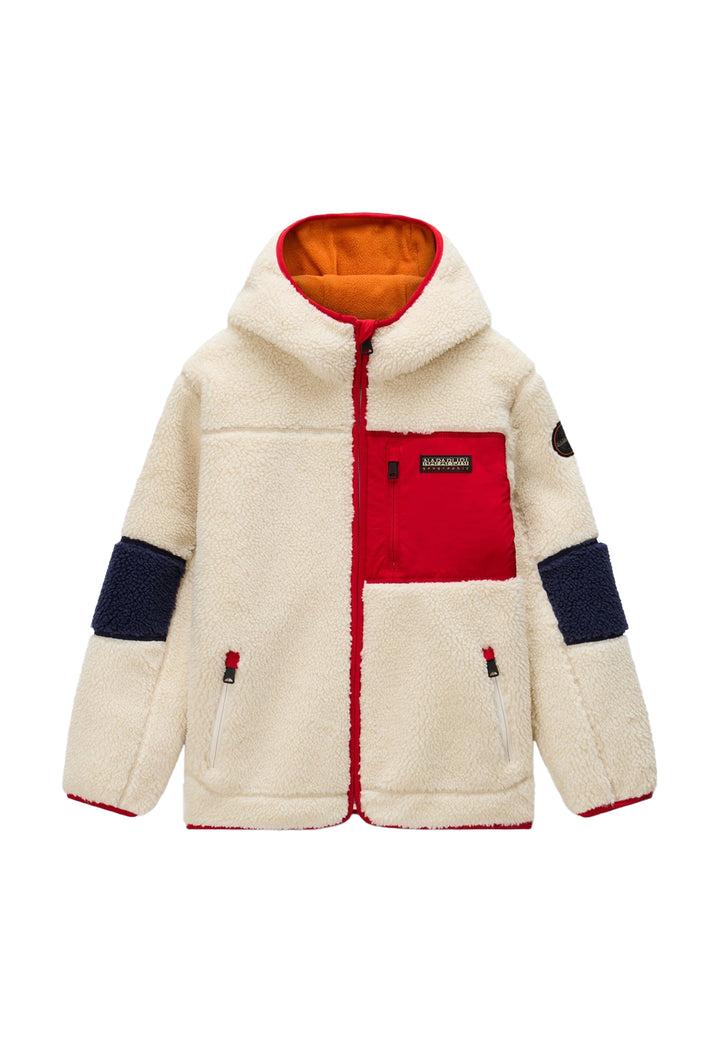 Giubbotto teddy bianco-rosso per bambino