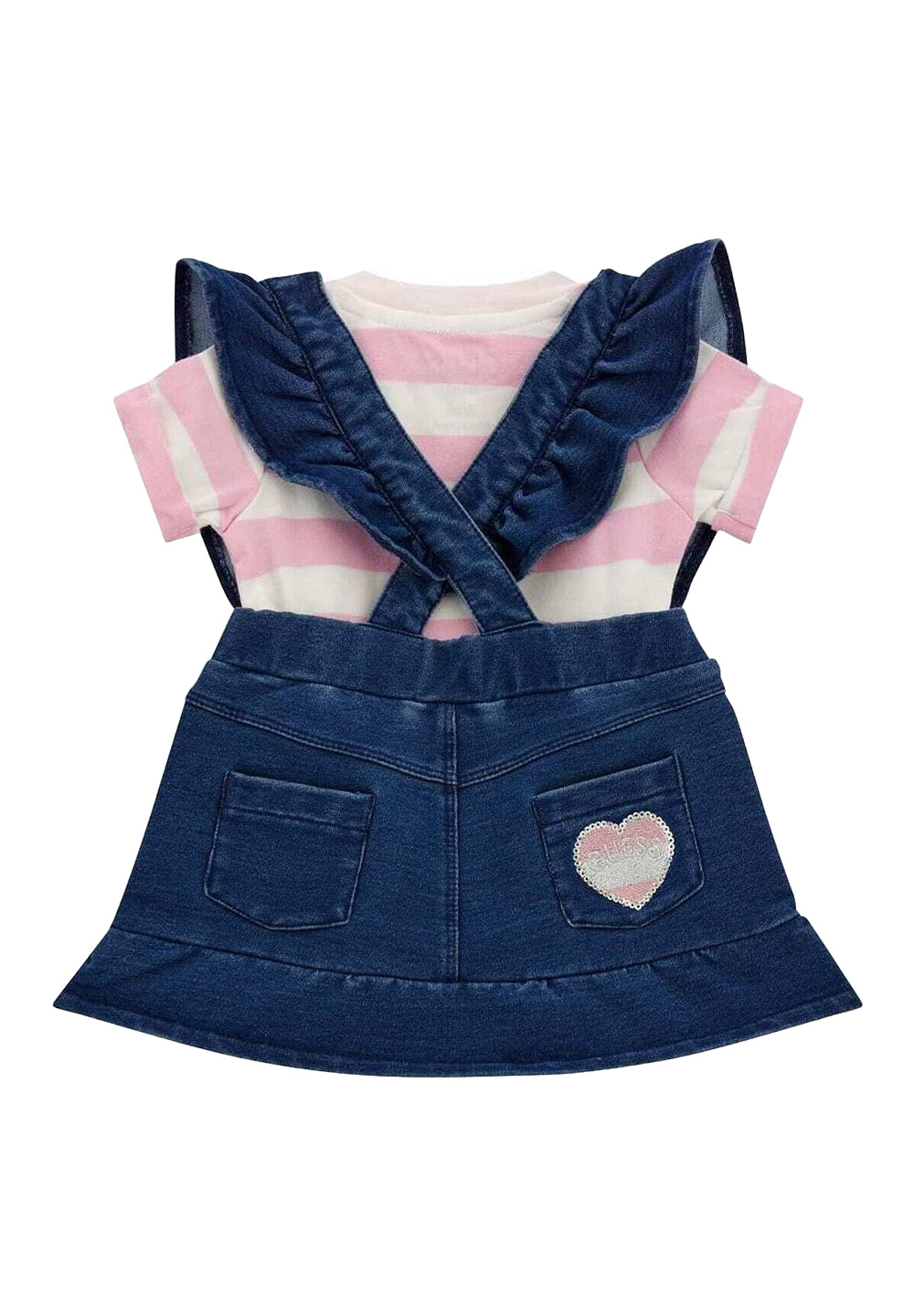 Completo salopette blu-rosa per bambina