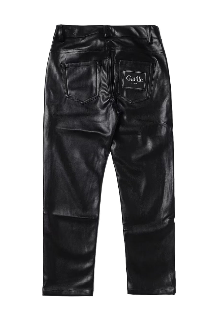 Black eco-leather trousers for girls