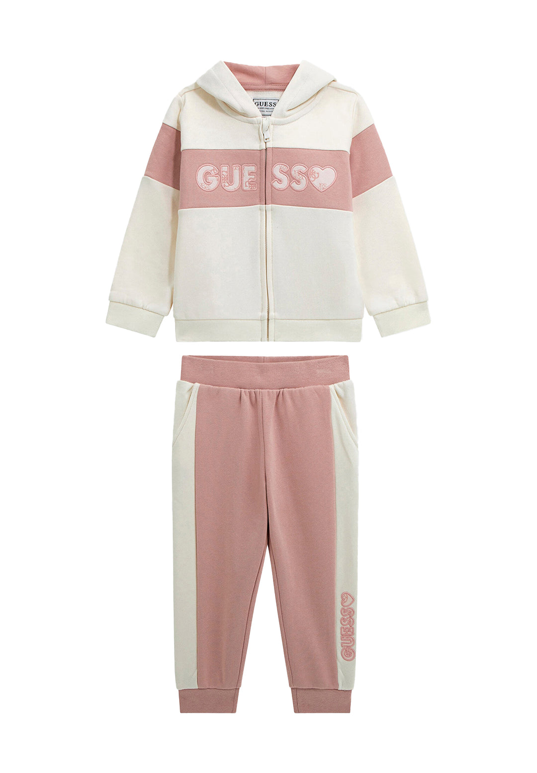 Completo felpa crema-rosa per bambina
