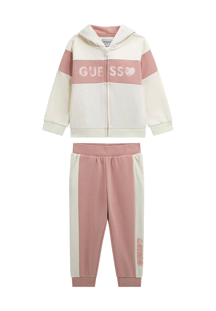 Completo felpa crema-rosa per bambina