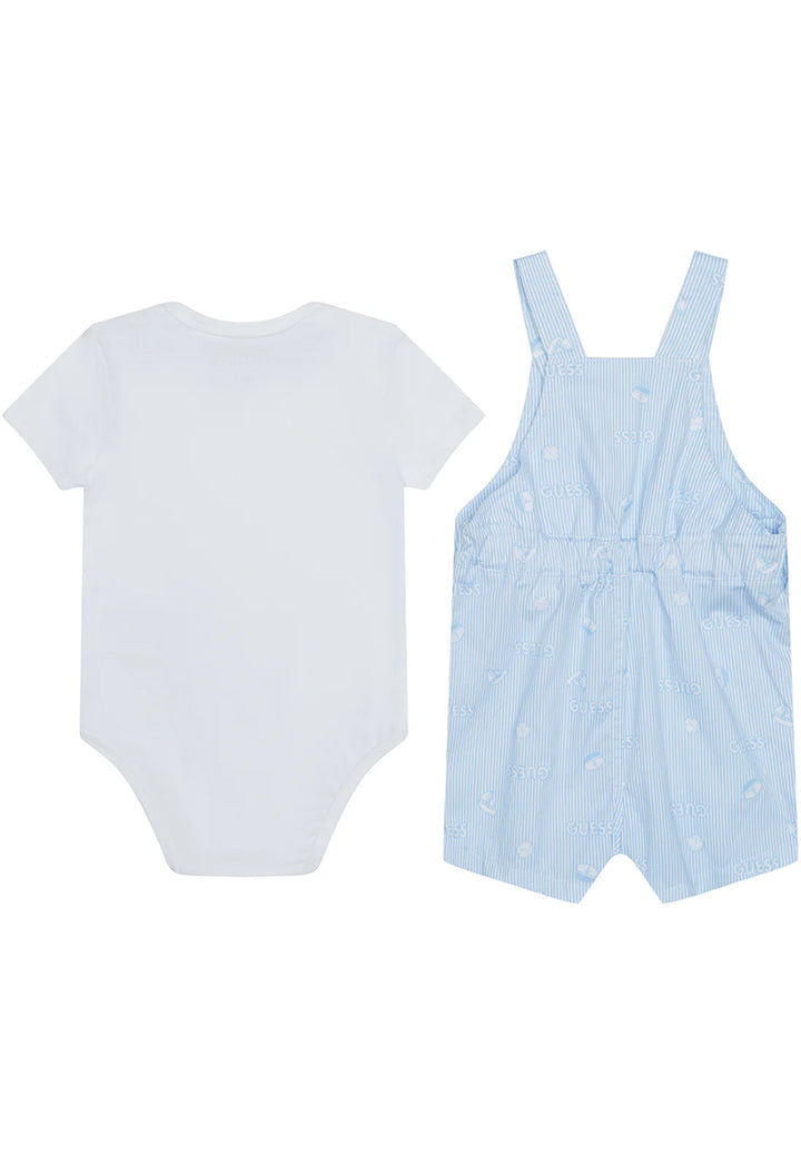 Set tutina + salopette bianco-azzurro per neonato