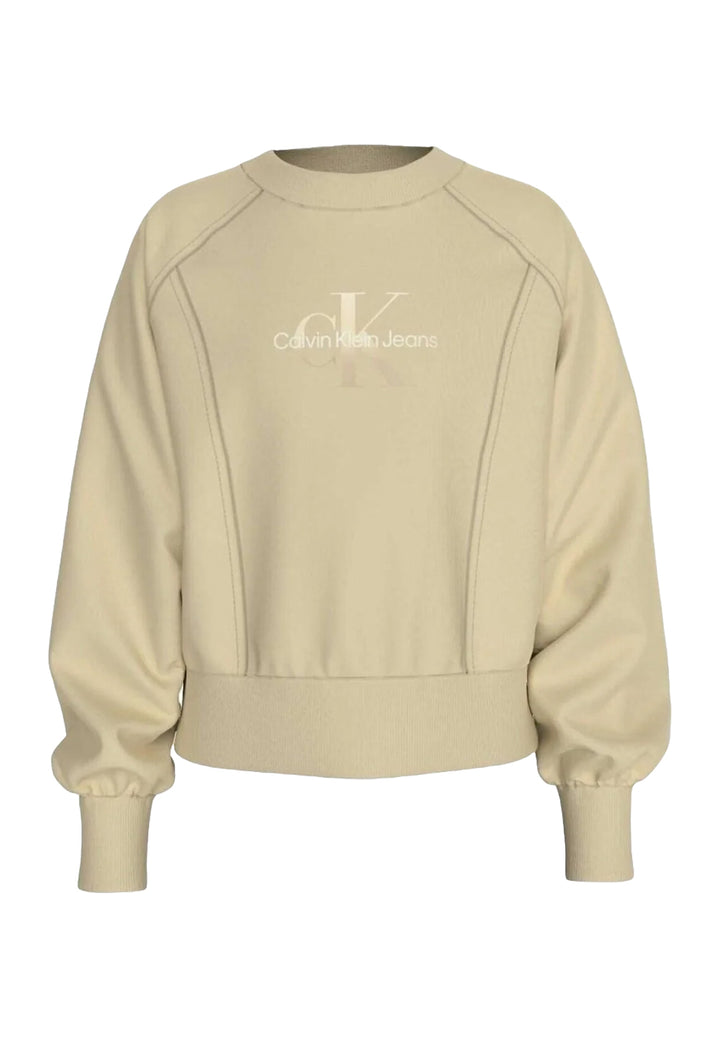 Felpa girocollo beige per bambina