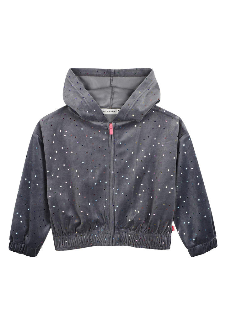 Felpa zip con cappuccio grigia per bambina