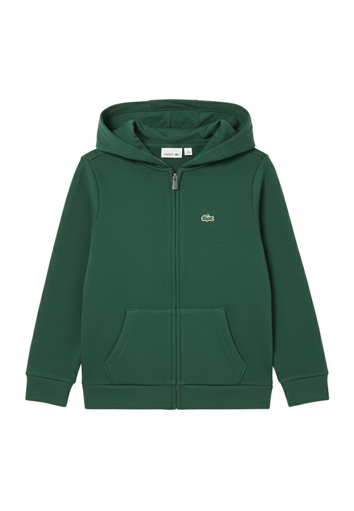 Felpa zip con cappuccio verde per bambino