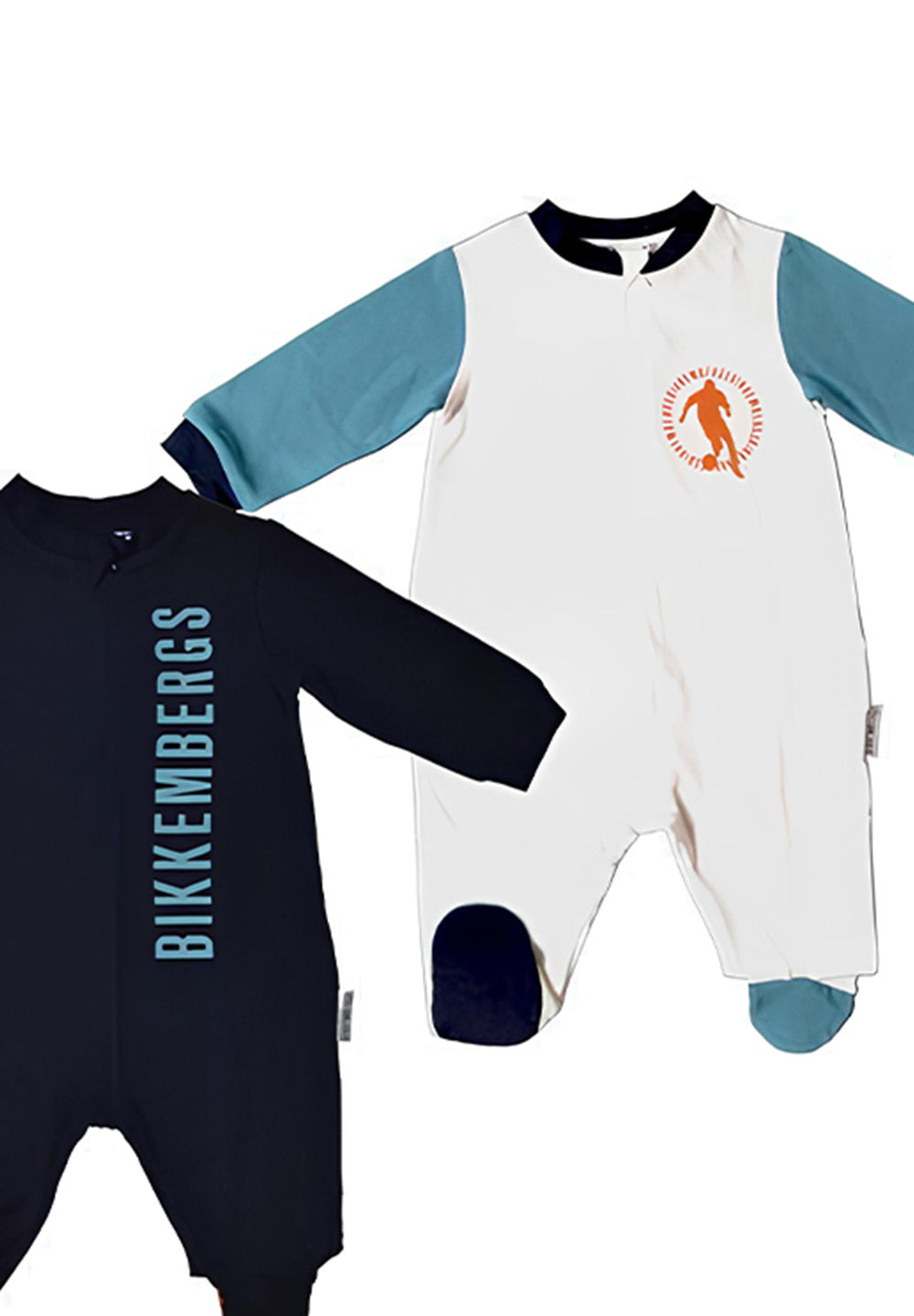 Set aus weißen und blauen Onesies für Neugeborene