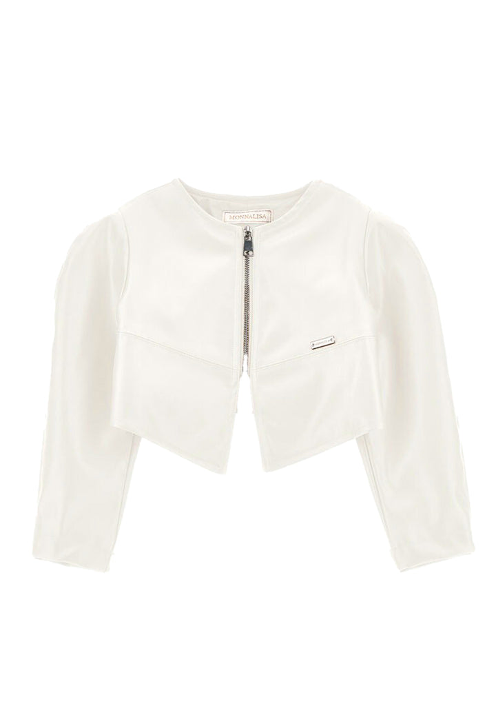 Giubbino ecopelle panna per bambina