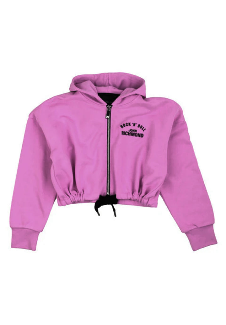 Felpa zip con cappuccio fuxia per bambina