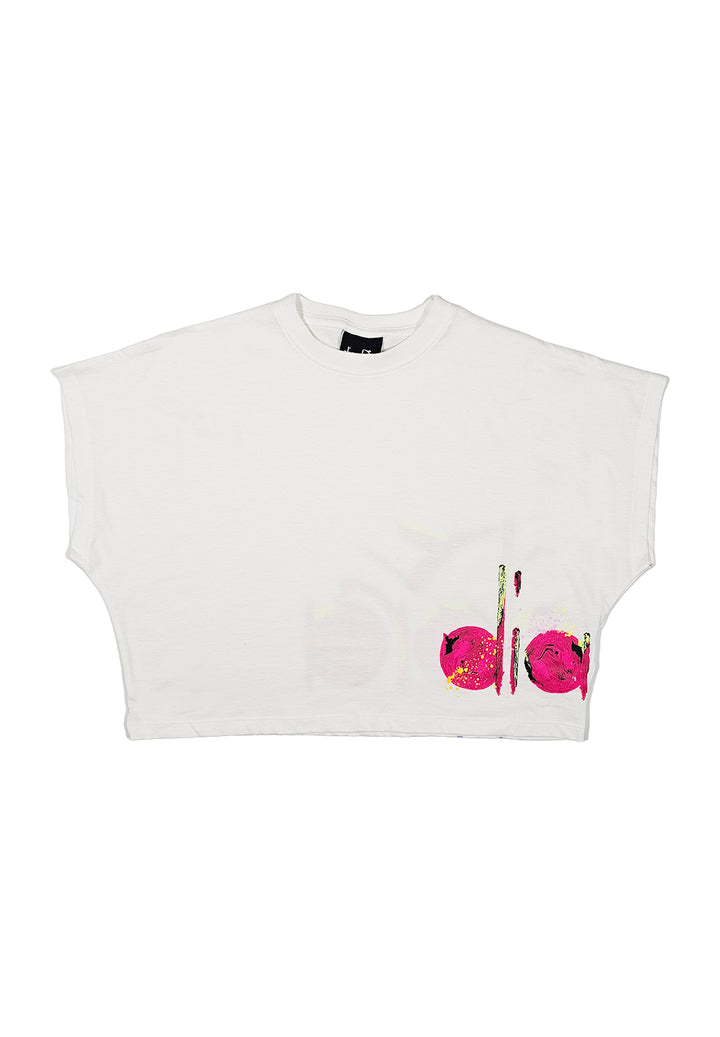 T-shirt cropped bianca per bambina - Primamoda kids