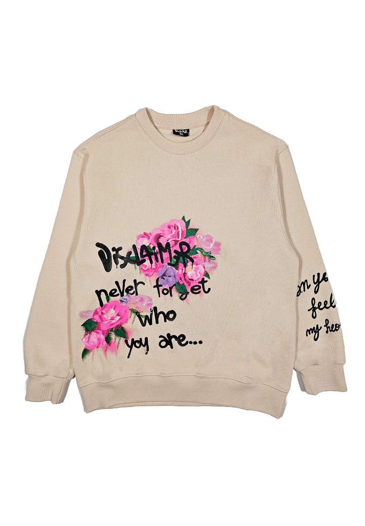 Sweat-shirt ras du cou crème pour fille