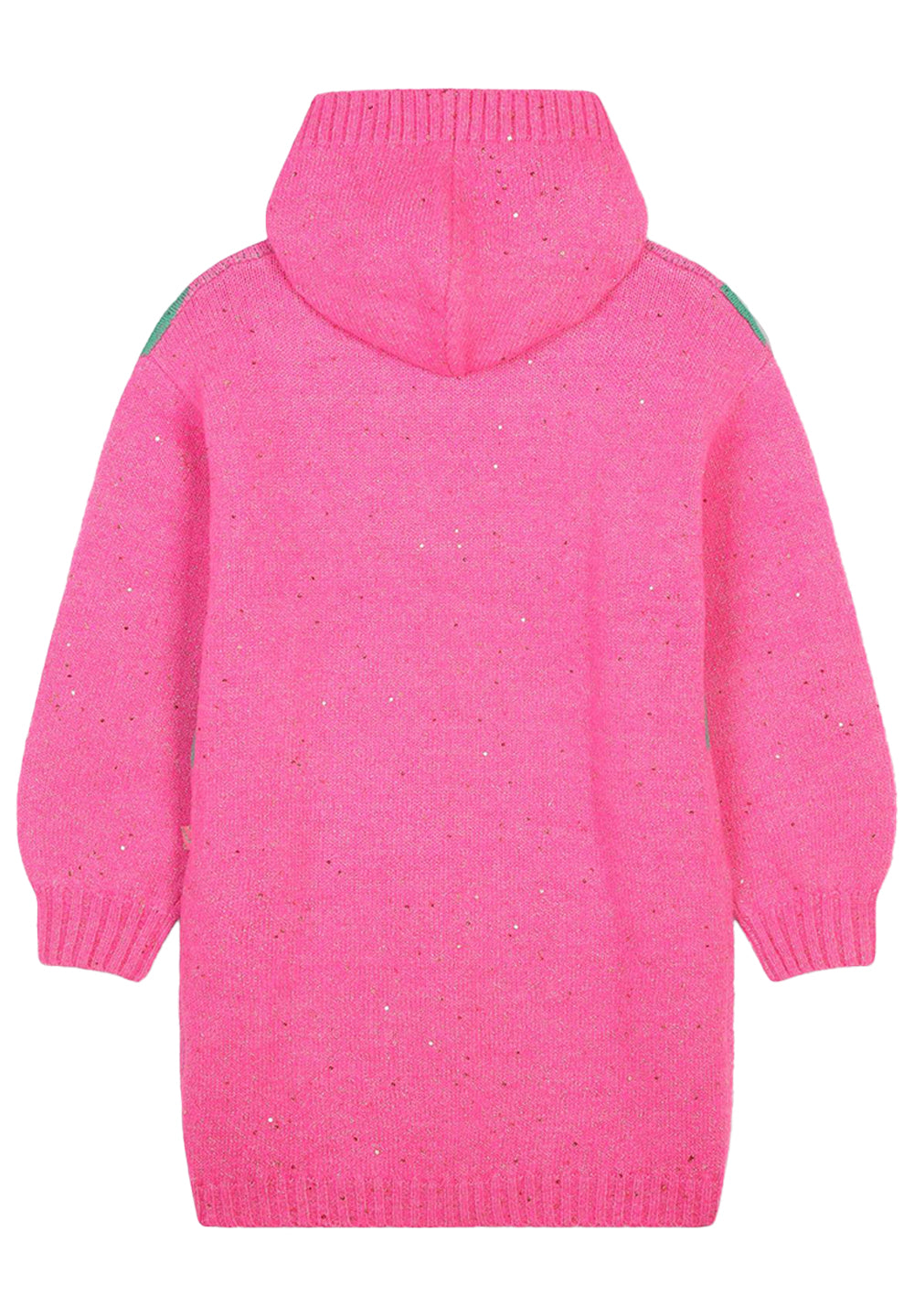 Vestito in maglia con cappuccio fuxia-verde per bambina