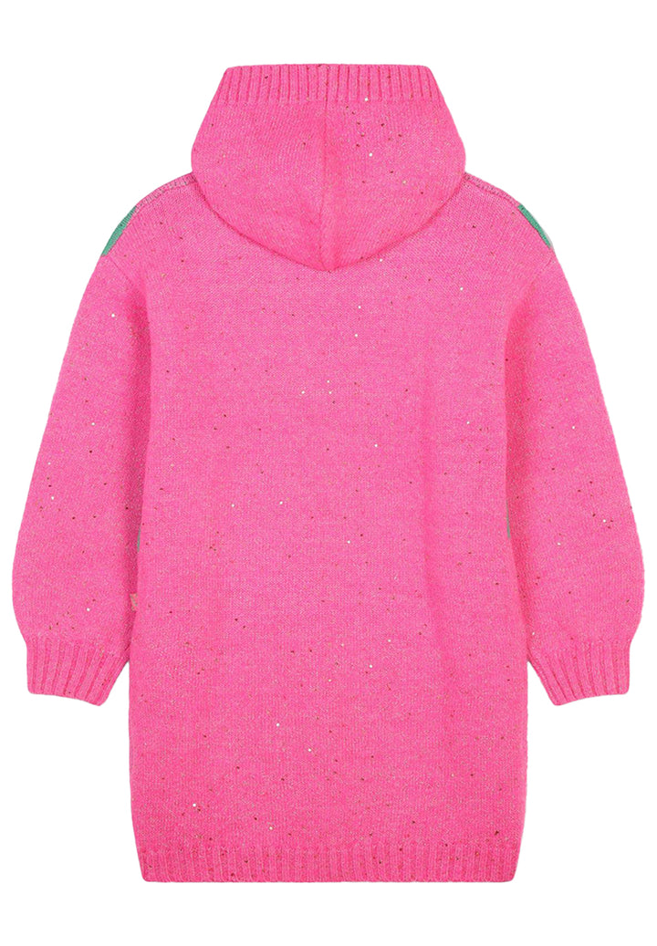 Vestito in maglia con cappuccio fuxia-verde per bambina