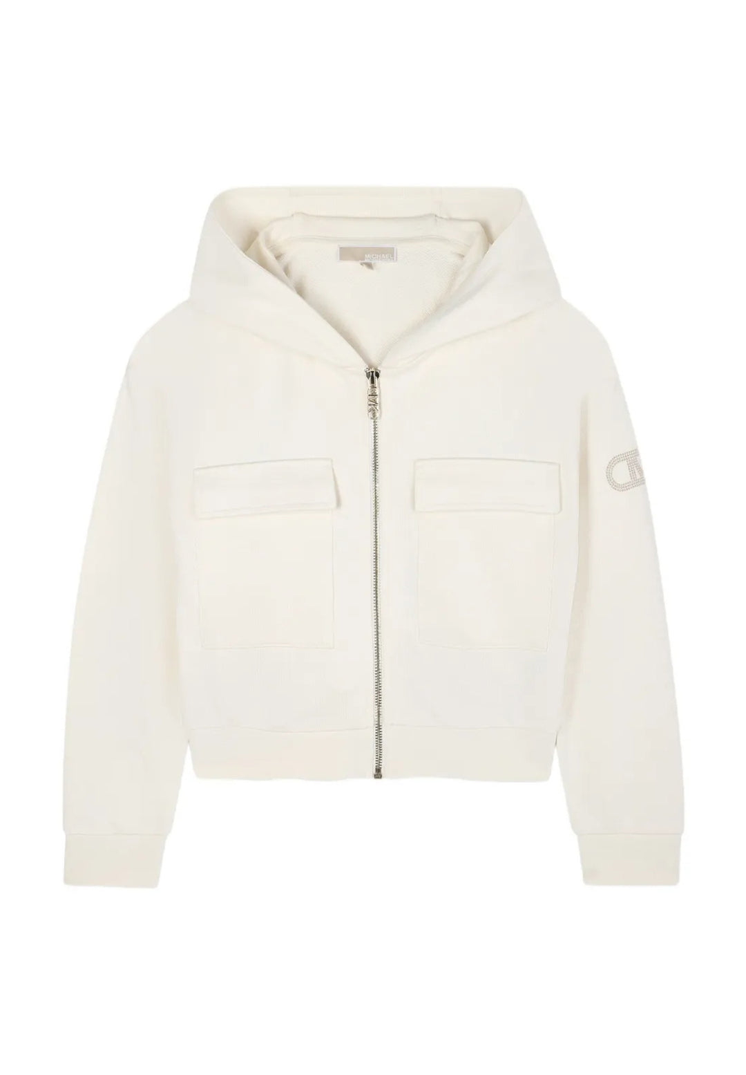 Felpa zip con cappuccio crema per bambina