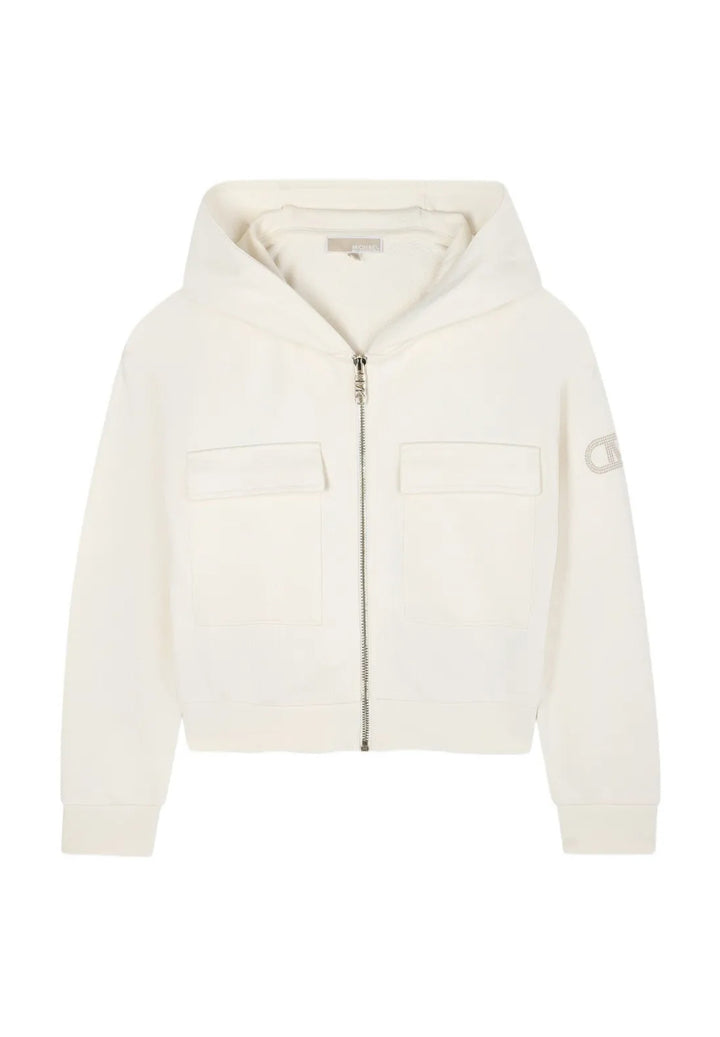 Felpa zip con cappuccio crema per bambina