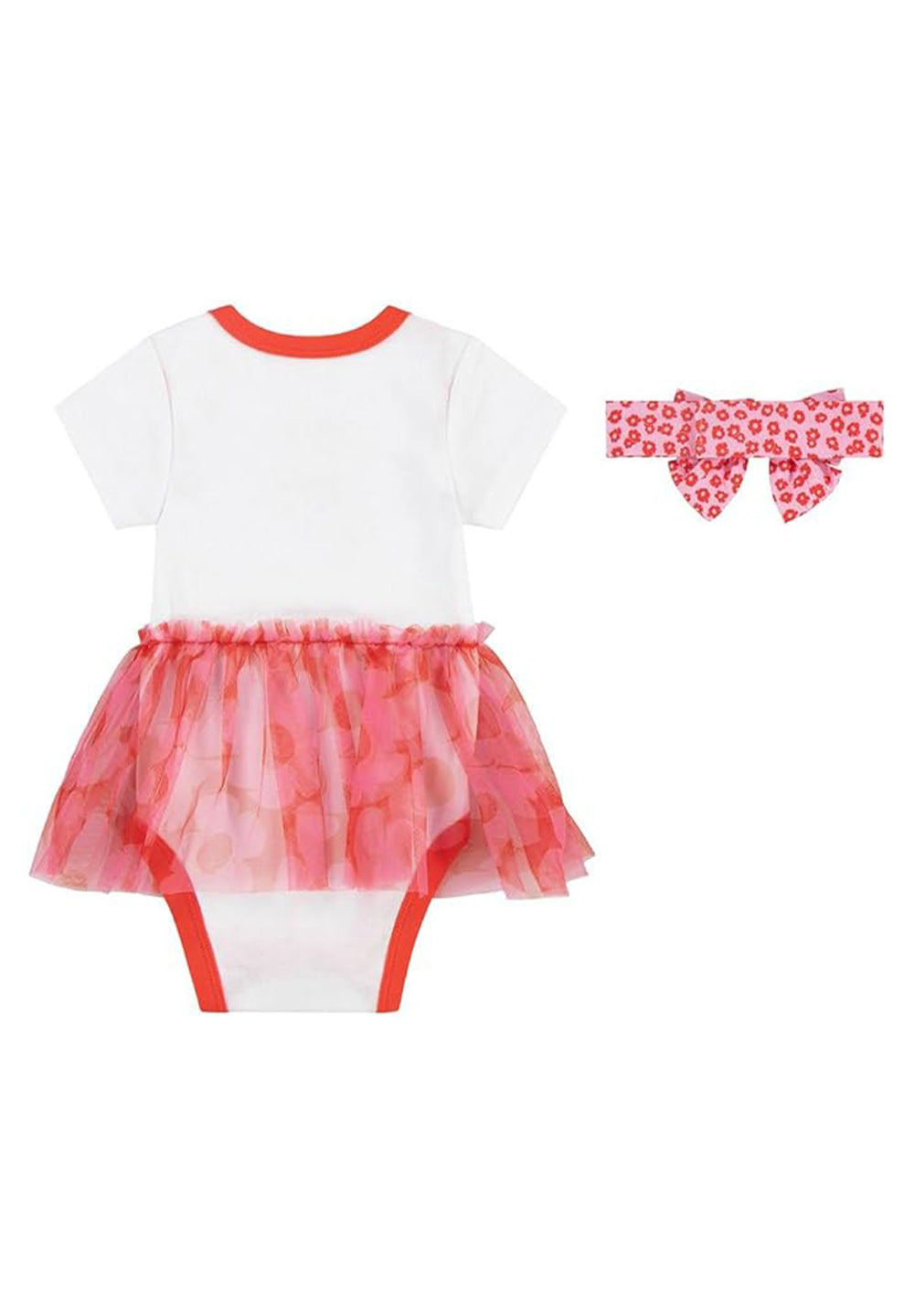 Set tutina con tutu + fascia bianco-rosa per neonata