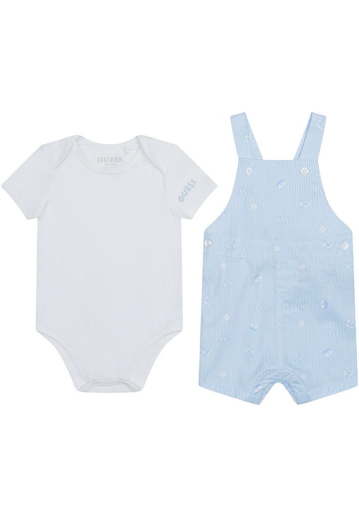 Set tutina + salopette bianco-azzurro per neonato