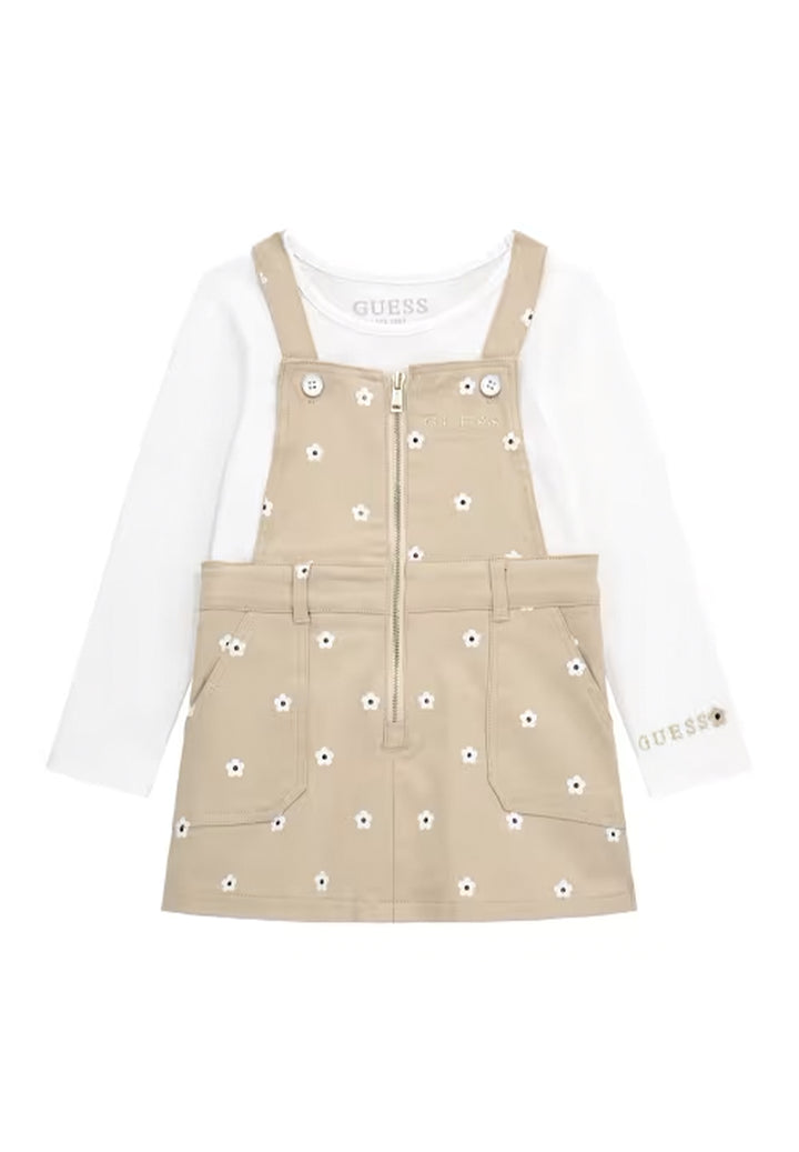 Set t-shirt + salopette bianco-beige per bambina